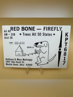 Vintage 1978 CB Radio QSL Card Red Bone Firefly Marblehead Ohio KPT6817 Dog Art